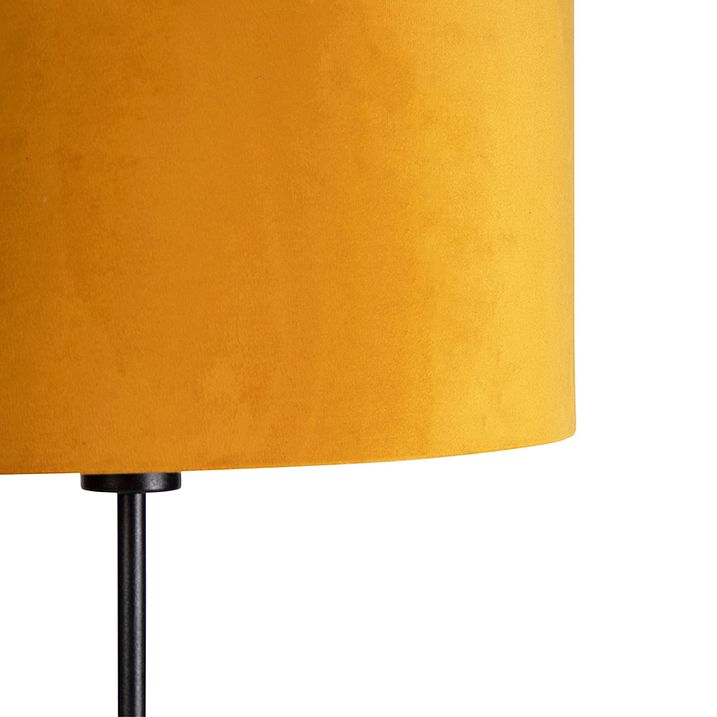 Candeeiro de pé preto com abajur de veludo amarelo ocre com dourado 35 cm - Parte
