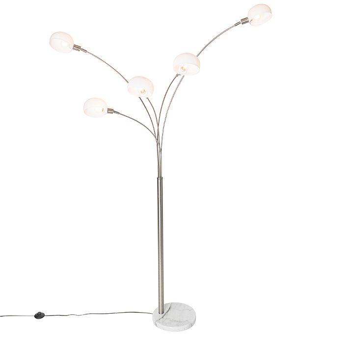 Dizajnová stojaca lampa oceľ s opálovým sklom 5-svetlo - Sixties Marmo