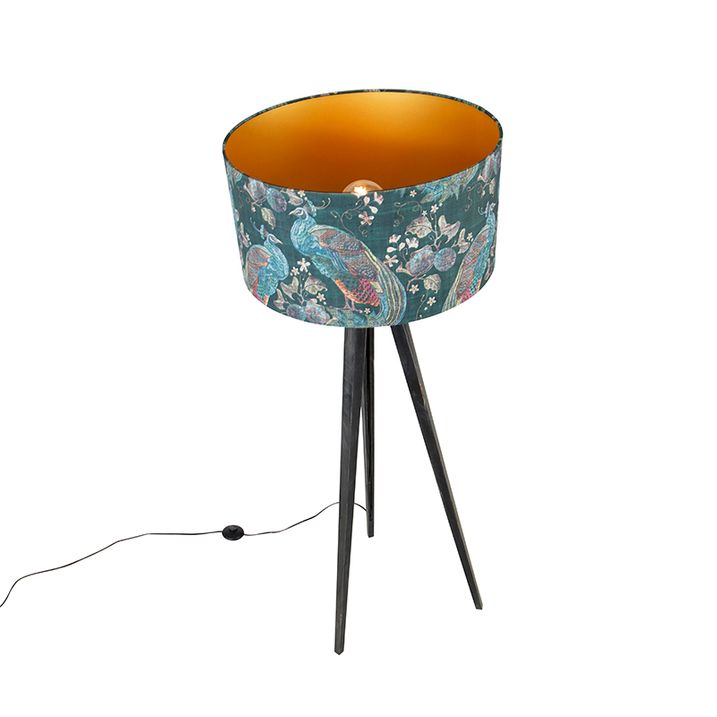 Gulvlampe stativ svart med skjerm påfugl 50 cm - Tripod Classic