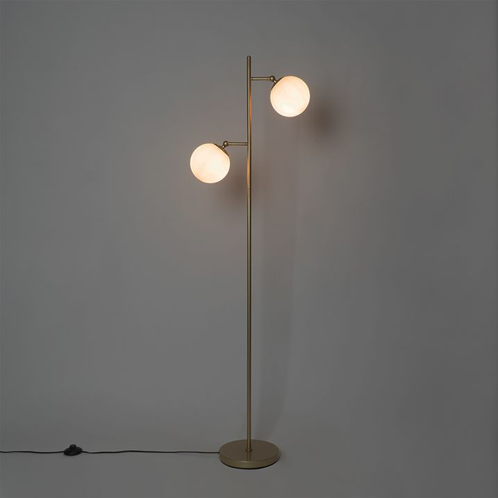 Candeeiro de pé Art Déco dourado com vidro opalino 2 luzes - Pallon