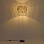 Golvlampa-svart-med-beige-pappersrepskärm-50/50/30---Simplo