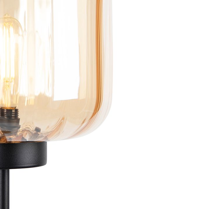 Designová stojací lampa černá s jantarovým sklem - Qara