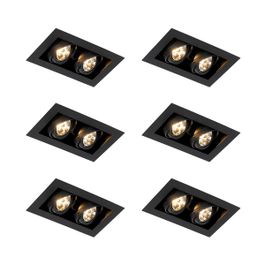 Set van 6 Moderne inbouwspot zwart 2-lichts verstelbaar - Oneon 70