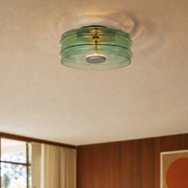 Plafonnier design couleur canon de fusil avec verre vert incluant LED à intensité variable en 3 étapes - Meadow