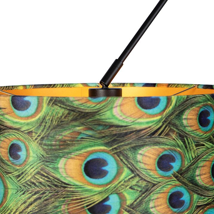 Závěsné svítidlo černé s sametovými stínidly Peacock se zlatem 35 cm 2-světlo - Blitz