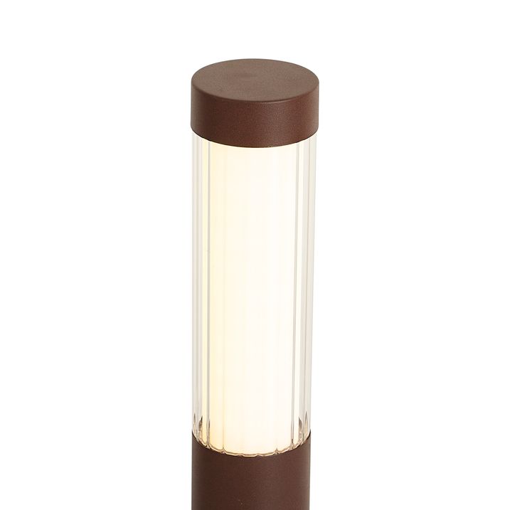 Moderne Aussen-Pollerleuchte rostbraun mit geriffeltem Glas 60cm inkl. LED IP54 - Ribba