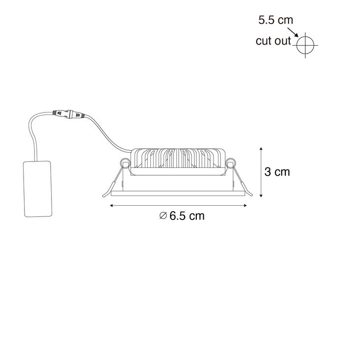 Einbauleuchte schwarz schwenkbar 6,5cm inkl. LED IP54 Ultra Slim - Pupil