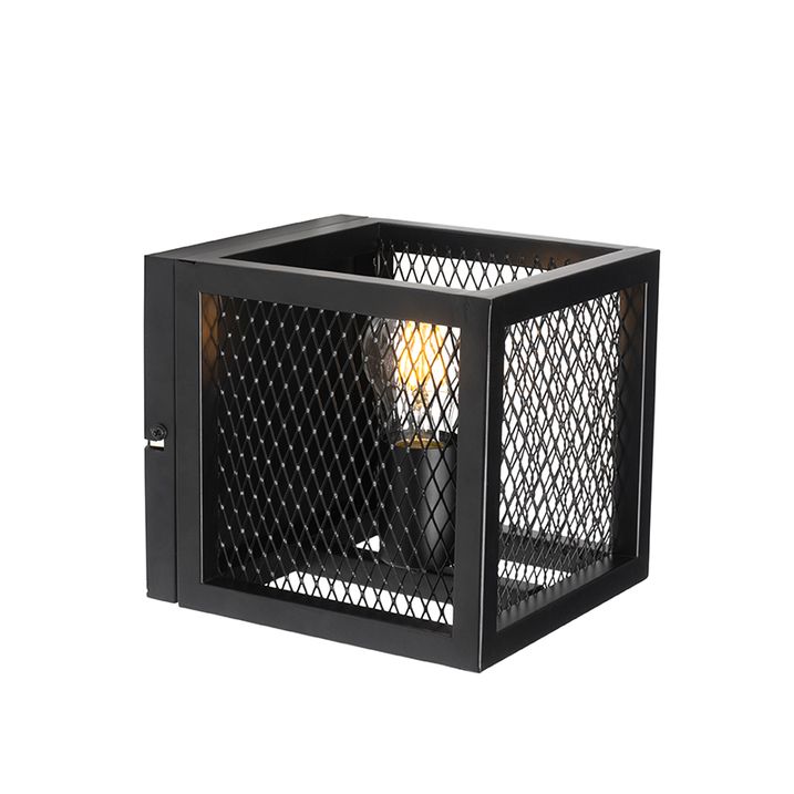 Priemyselná nástenná lampa čierna s mriežkou - Cage