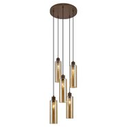 Hotel-Chique-hanglamp-donker-brons-met-amber-glas-5-lichts---Stavelot
