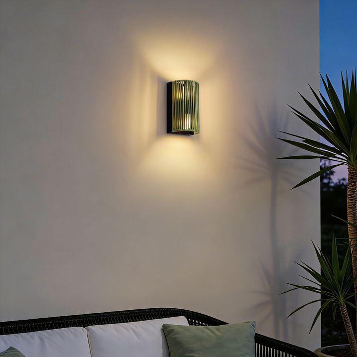 Japandi zidna lampa zelena sa crnom bojom i užetom IP44 - Jayla