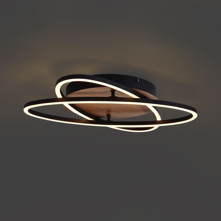 Lampa sufitowa czarna z drewnem orzechowym z LED z 3-stopniową regulacją jasności 2-źródła światła - Kane