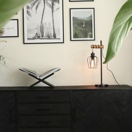 Lampe de table rustique noire avec bois - Stronk