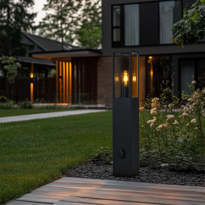 Moderna spoljna podna lampa crna 80cm sa utičnicom IP44 - Charlois