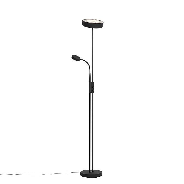 Lampadaire noir avec LED et variateur avec liseuse - Kelso