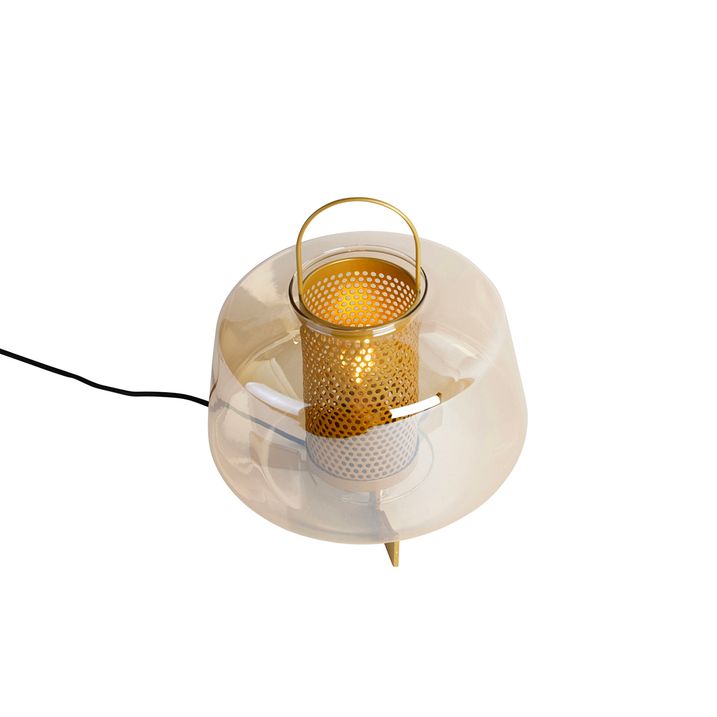 Lampă de masă Art Deco aurie cu sticlă chihlimbar 30 cm - Kevin