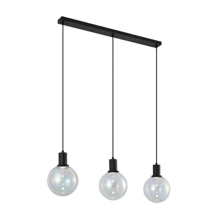 Design hanglamp zwart met regenboog glas langwerpig 3-lichts - Mallon