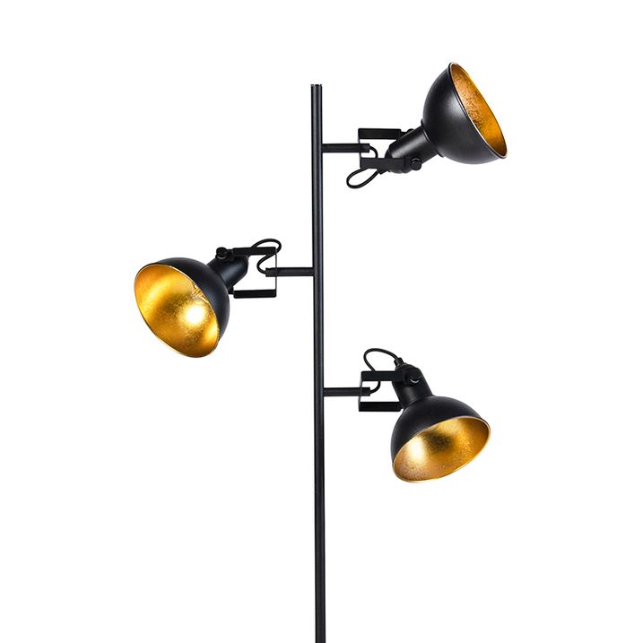 Industrialna lampa podłogowa czarna ze złotem 3-światłowa - Tommy