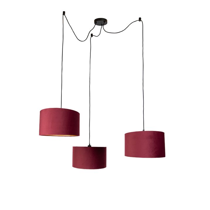 Hanglamp zwart met rode kap en gouden binnenkant 35cm 3-lichts - Cava