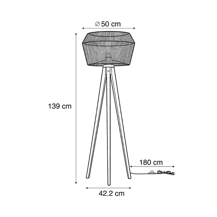 Lattiavalaisin vintage puinen ruskealla paperinaruvarjostimella 50/50/30 - Tripod Classic