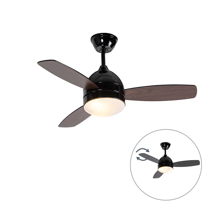 Ventilateur de plafond noir avec impression bois 96cm avec télécommande - Rotar