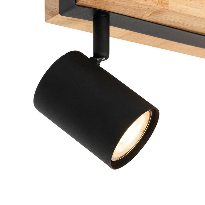Smart plafondspot zwart met hout 2-lichts draai- en kantelbaar incl. Wifi GU10 50mm - Jeana