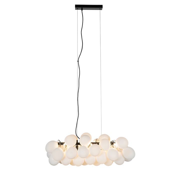 Hanglamp zwart met opaal glas 8-lichts langwerpig - Uvas