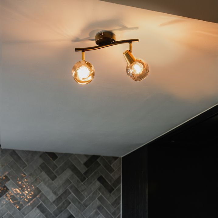 Art Deco plafonska lampa crna sa dimnim staklom 2 lampe - Vidro