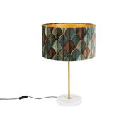 Tafellamp-messing-met-velours-lampenkap-blad-dessin-met-gouden-binnenkant---Kaso