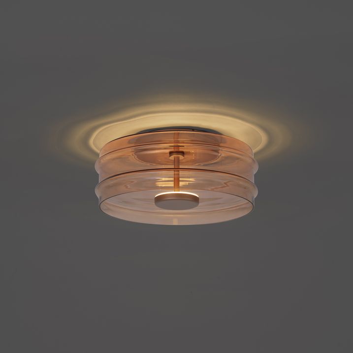 Designerska lampa sufitowa mosiężna z brązowym szkłem, z 3-stopniowo ściemnianym LED - Meadow