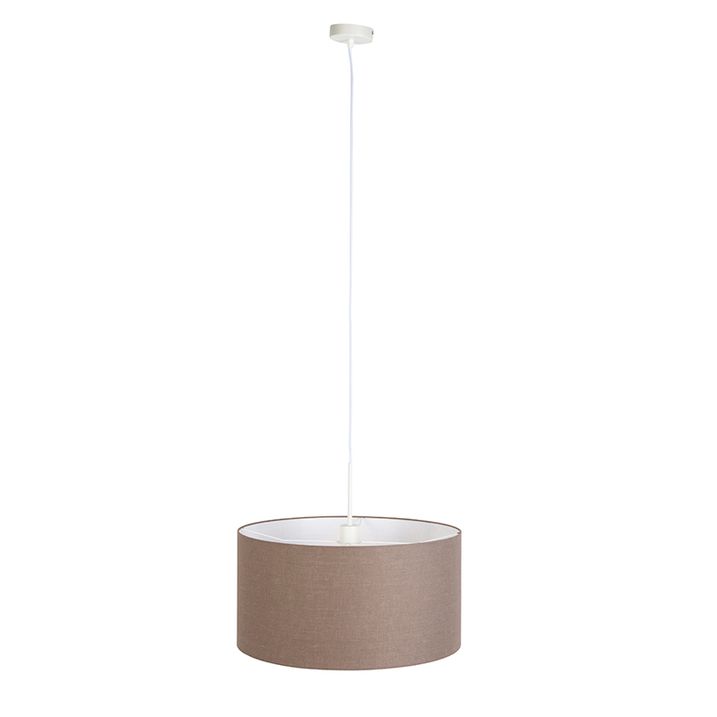 Rustikální závěsné svítidlo bílé s hnědým stínítkem 50 cm - Combi 1