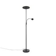 Moderne-vloerlamp-zwart-incl.-LED-dimbaar-met-leesarm---Strela