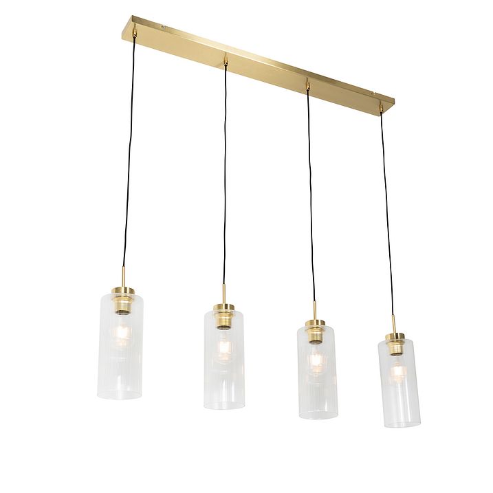 Lámpara colgante Art Deco dorada con cristal 4 luces - Laura