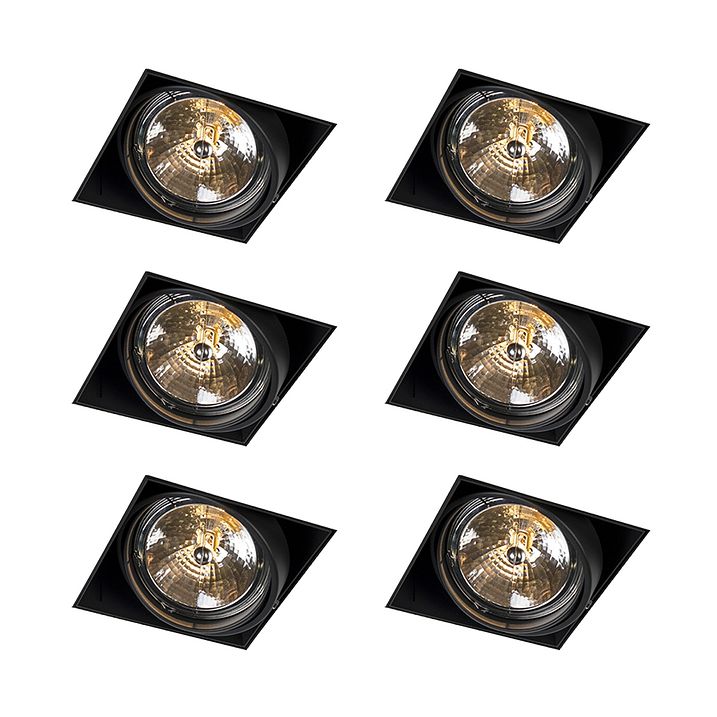 Set od 6 ugradnih reflektora crni AR111 nagibni i rotirajući bez okvira - Oneon