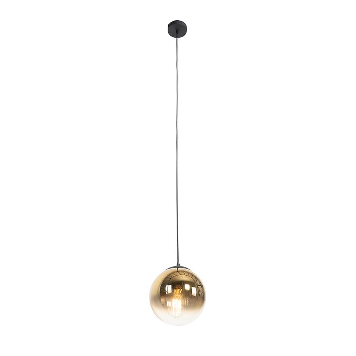 Art Deco Hängelampe schwarz mit Goldglas 20 cm - Pallon