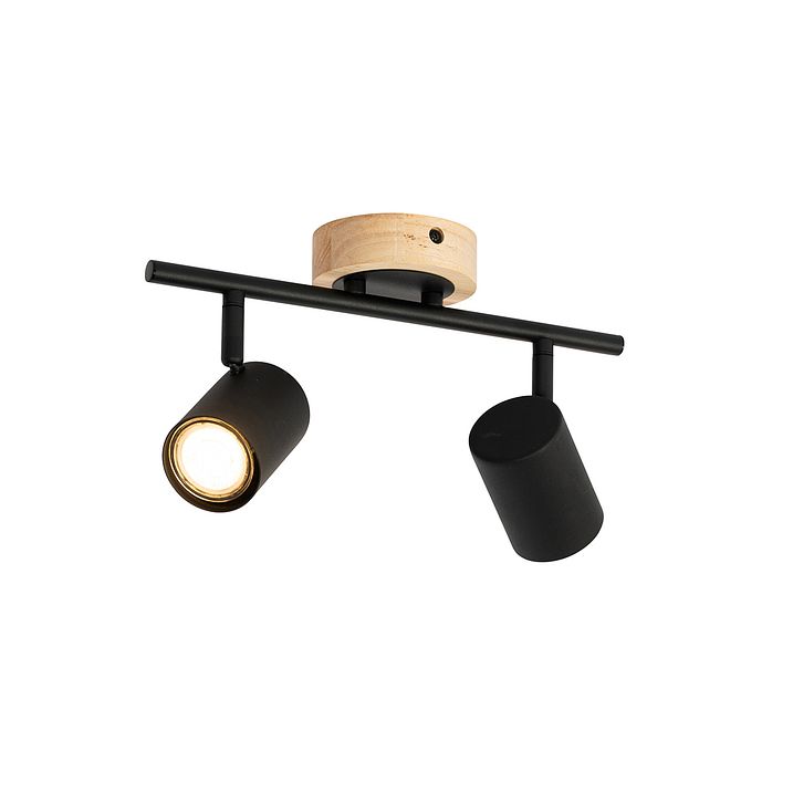Faretto moderno nero con legno inclinabile 2 luci - Jeana