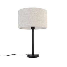 Lámpara de mesa moderna negra con pantalla de lino gris claro de 35 cm - Simplo