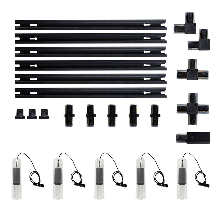 Sistema di illuminazione su binario moderno con 5 luci a sospensione color canna di fucile monofase - Iconic Lloyd
