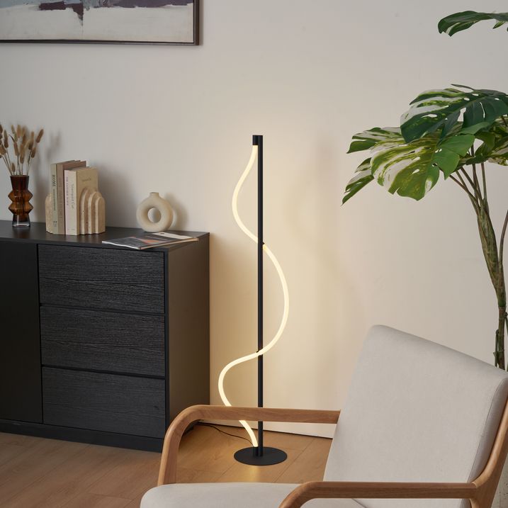 Moderna stoječa svetilka črna vklj. LED 3-stopenjsko zatemnjevanje - Twirl