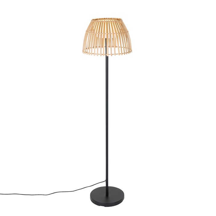 Rustik udendørs gulvlampe sort med bambus inkl. LED - Kaiser