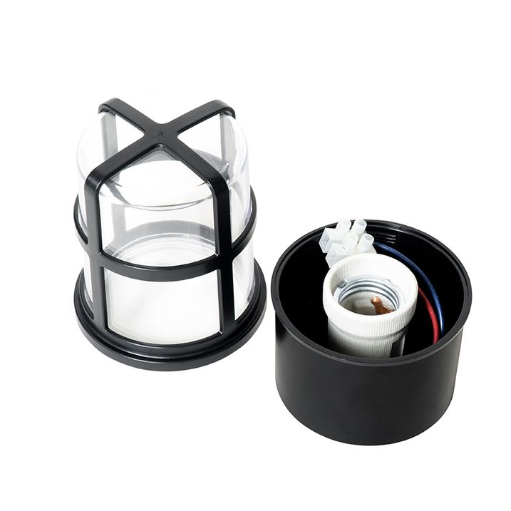 Plafonnier et applique murale noir avec abat-jour transparent IP54 - Kiki