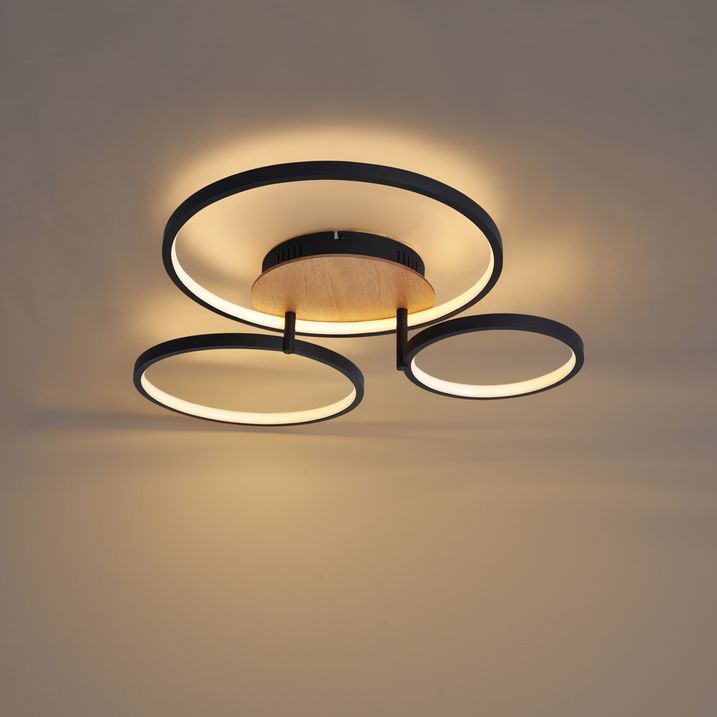 Moderna plafonska lampa drvena uklj. LED sa 3 nivoa zatamnjivanja 3-svetla - Rondas