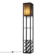 Lampadaire-moderne-noir-avec-abat-jour-en-tissu-et-porte-bouteilles---Stojan-Wine