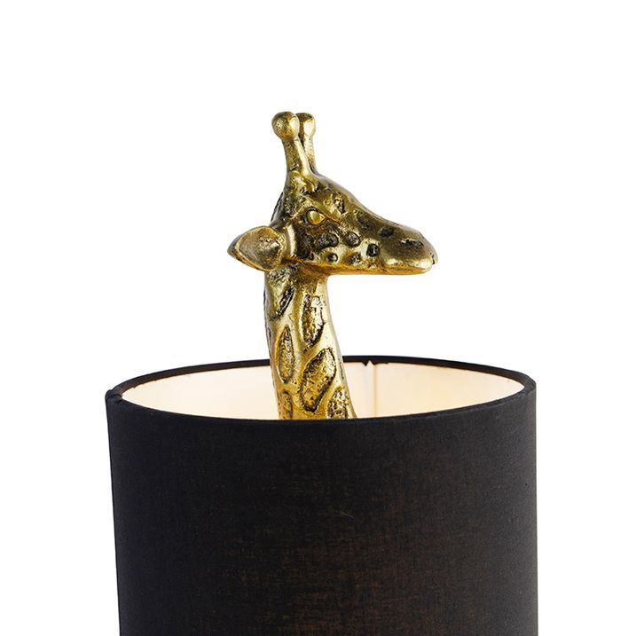 Vintage vloerlamp messing stoffen kap zwart - Animal Giraf To