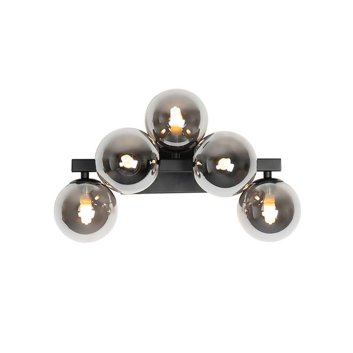 Moderní nástěnná lampa černá s kouřovým sklem 5-světlo - Bianca