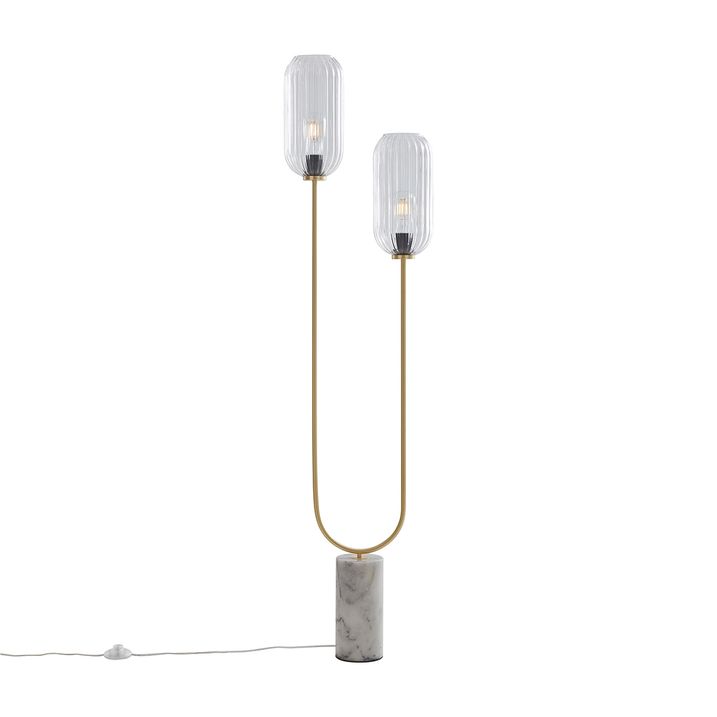 Art Deco gulvlampe messing med klart glas 2-lys - Rid