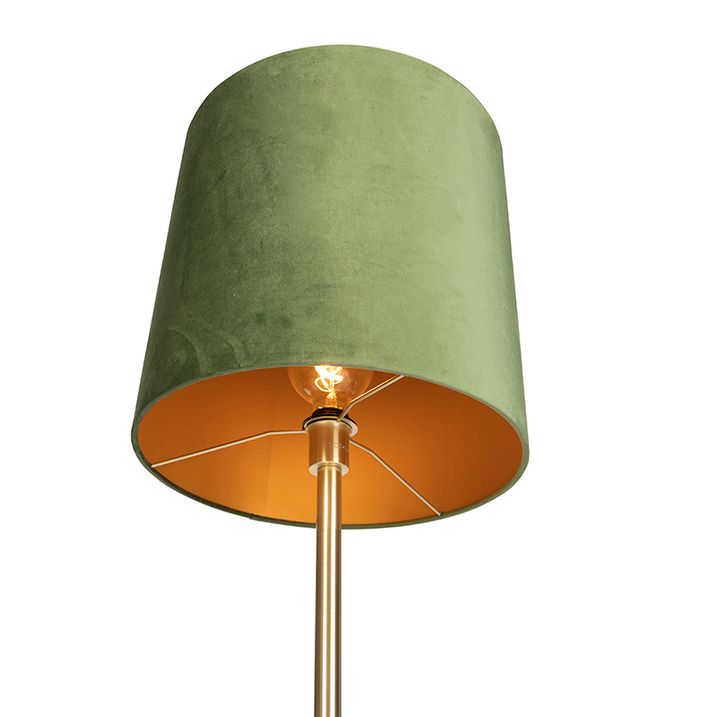 Lampă de podea botanică din alamă cu abajur verde 40 cm - Simplo
