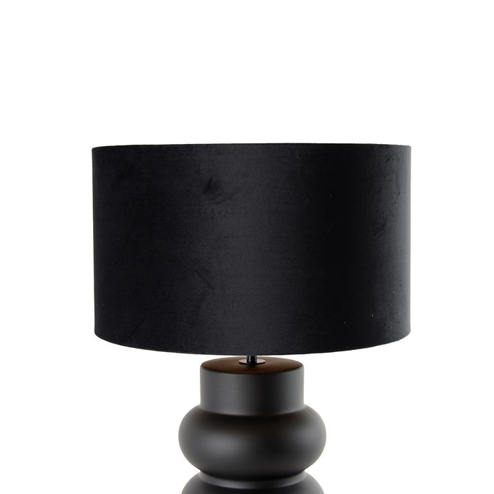 Design Table Lamp Black Velvet Shade Black with Gold 35 cm - Alisia
