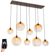 Smart-Pendant-Lamp-Dark-Bronze-with-Amber-Glass-8-Lights-Incl.-8-Wifi-G95---Sandra