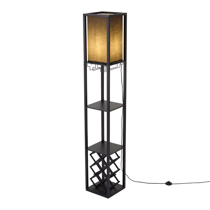 Moderne vloerlamp zwart met stoffen kap en wijnrek - Stojan Wine
