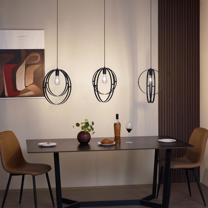 Smart hanglamp zwart langwerpig 3-lichts incl. Wifi G95 - Indu